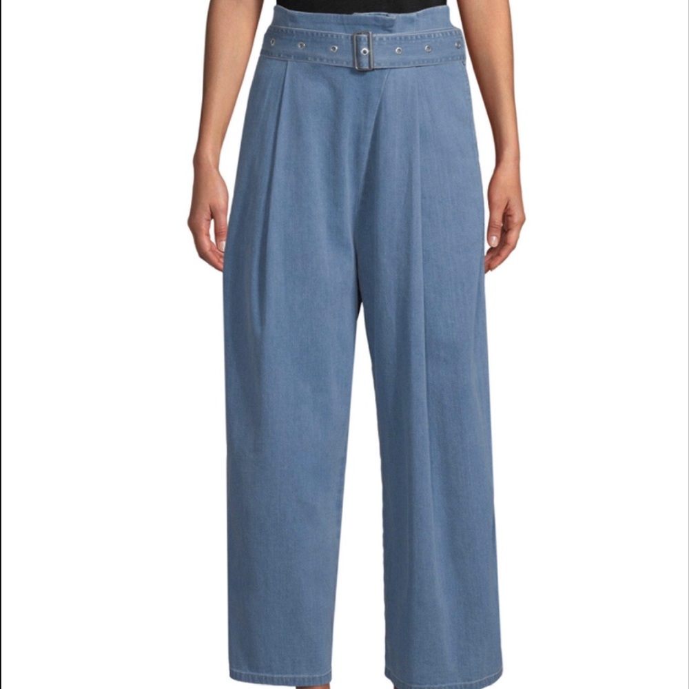 J Brand Pleated Wide Leg Belted Denim Pants